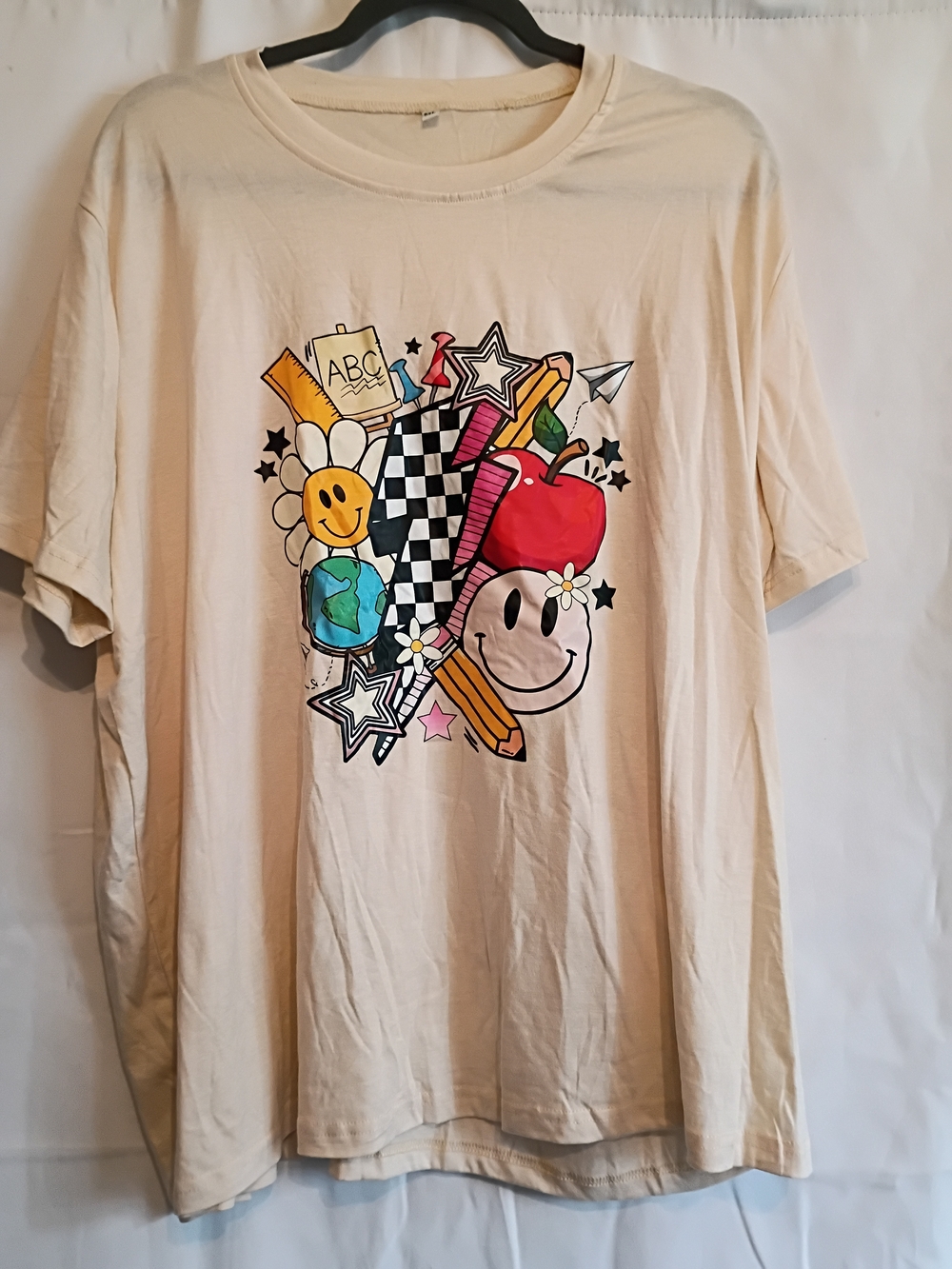 Graphic Smile School Icons Short Sleeve Tee - Cream Says 5xl But Runs Small.